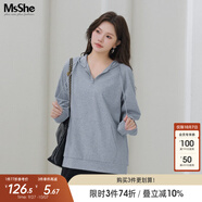 MsShe【新氧棉連帽衛衣】大碼女裝秋裝胖mm針織寬松女上衣 花灰色現貨 3XL