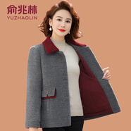 俞兆林（YUZHAOLIN）媽媽冬裝短款棉衣外套中老年人女裝時(shí)尚氣質(zhì)翻領(lǐng)毛呢子上衣 灰色 XL (參考90-105斤)