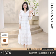 歌力思（ELLASSAY）【張婧儀同款】初戀小白裙新款100%桑蠶絲法式鏤空真絲連衣裙 白色織繡花-小個(gè)子版 L