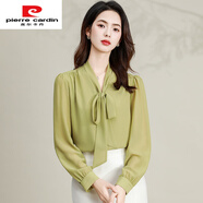 皮爾卡丹法式蝴蝶結飄帶雪紡襯衫2025春季新款小清新襯衣氣質(zhì)設計感上衣女 抹茶色 S