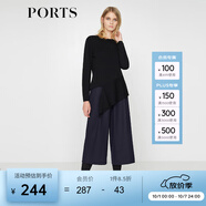 PORTSPorts寶姿女裝 新品不規則下擺純色長(cháng)袖毛衣LV9K418DXF003 黑色 XS