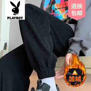花花公子（PLAYBOY）品牌2025秋冬加絨加厚休閑褲男女潮牌百搭運動衛(wèi)褲寬松束腳舒適款 A00黑色【高品質(zhì)】   加絨 XL 【建議130-140斤內(nèi)】