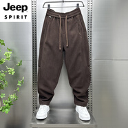 JEEP SPIRIT燈芯絨休閑衛褲男士潮流百搭條絨秋冬2025新款寬松痞帥加厚哈倫褲 咖色 M 110-125斤
