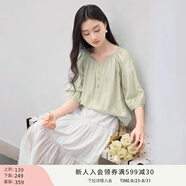 香影中袖襯衫女圓領(lǐng)2025夏裝新款慵懶泡泡袖氣質(zhì)淑女寬松藍(lán)色上衣 淺綠 M 160/84A/95-110斤