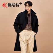贊斯特日本奢侈品牌戰壕風(fēng)衣外套男寬松翻領(lǐng)復古雙排扣中長(cháng)款休閑春秋款 經(jīng)典黑 L 體重145-155斤