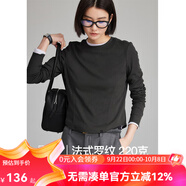 雲(yún)上生活【春日面膜t】解構(gòu)顯瘦短款多色圓領(lǐng)打底衫T恤上衣2025秋T9130X 黑色-32支法式棉氨螺紋 XL （建議130-145斤左右）