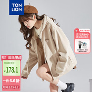 唐獅（TonLion）2025針織外套女休閑衛(wèi)衣開衫連帽上衣 加絨款/淺卡其 S