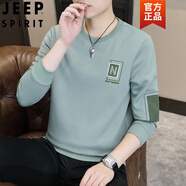 JEEP SPIRIT秋冬季青年長(cháng)袖衛衣男寬松帥氣潮流純棉大學(xué)生高中生t恤薄款顯瘦 1155-N字春秋款 淺綠色 4XL 【建議165-180斤】