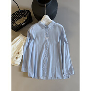 南啵丸糖果色長袖透氣襯衫2025夏季新韓風(fēng)女性文藝百搭個(gè)性寬松開衫潮流 天空藍(lán) M