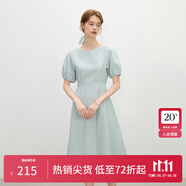 范思藍恩韓系休閑泡泡袖連衣裙女夏季2025新款松緊收腰A字裙2383 海鹽藍 XL