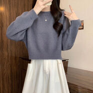 軟糯短款套頭毛衣女2025秋冬新款小個(gè)子慵懶風(fēng)寬松顯瘦針織打底衫 藍灰色 M 建議95-105斤