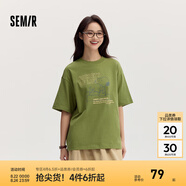 Semir[商場(chǎng)同款]史努比系列短袖T恤女中長(cháng)款印花2024新款純棉秋裝 橄欖綠40894 160/84A/M