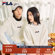 FILA 斐樂女裝衛(wèi)衣男女同款套頭衛(wèi)衣秋冬情侶款休閑加絨保暖長袖上衣 奶鹽白-IV XL 180/100A/XL
