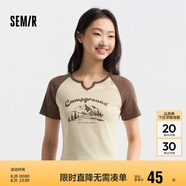 森馬短袖T恤女短款設(shè)計(jì)感印花夏季插肩袖緊身套頭衫109324100036