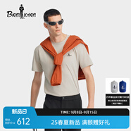比音勒芬2025夏季新款透氣圓領(lǐng)防曬短袖T恤休閑簡(jiǎn)約親膚男士上衣日常通勤 50杏色 L （105）