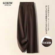 GCRZW輕奢高端咖色毛呢闊腿褲女秋冬2025新款小個子九分休閑西裝直筒褲 毛呢-咖色-長褲-后松緊腰 XL /29 建議115-125斤