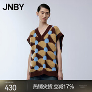 JNBY/江南布衣春秋撞色V領(lǐng)休閑印花通勤針織衫背心女5N1311790 218/黃咖 L