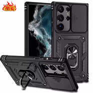 三星（SAMSUNG）【品質(zhì)原裝】適用手機殼S24加推窗S22+遮擋攝像頭S23保護套S21滑 【黑色+全屏膜】滑蓋鏡頭軍工級防摔 三星Galaxy_S23_Ultra