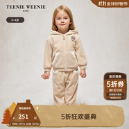 Teenie Weenie Kids小熊童裝秋季款女寶寶天鵝絨連帽衛(wèi)衣衛(wèi)褲套裝 米色 80cm