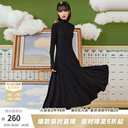 兩三事針織打底連衣裙女秋冬新款黑色顯瘦打底裙長(cháng)款裙子溫軟入冬 黑色 L