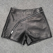 貽華羊皮短褲綿羊皮短褲海寧2025新款真皮皮褲女凈版短褲高腰靴褲拉鏈 黑色 XL 腰圍73厘米