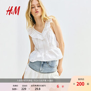 H&M女裝2025年夏季新款荷葉邊迷你半身裙1270392 淺牛仔藍/白色 S 160/72
