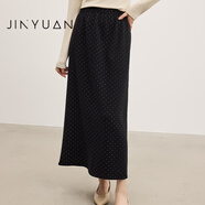 金苑（JINYUAN）松緊波點(diǎn)直筒A字中長(cháng)款半身裙女2025秋冬新款B255110 黑色 S