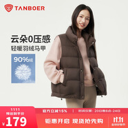 坦博爾羽絨服馬甲女立領(lǐng)寬松外搭短款羽絨背心外套巧克力160