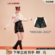 拉拉波波直筒顯瘦高腰PU仿皮短褲女|L20C-WXZD11 黑色 S