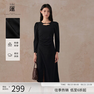 阿依蓮裙子女秋季2024新款高檔連衣裙時尚女裝氣質(zhì)鏤空收腰顯瘦開衩長裙 黑色 S