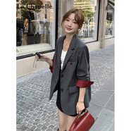 拉夏貝爾（La Chapelle）安可拉紅灰色拼接西裝外套女春秋2025新款韓系簡約設(shè)計(jì)感休閑西服 深灰色 L （建議125斤以內(nèi)）