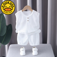 G.duck嬰兒衣服男寶寶棉麻套裝1-6歲男孩小童夏裝夏季背心簡(jiǎn)約風(fēng)韓版潮 白色 80 cm適合70-80cm年齡1-2歲