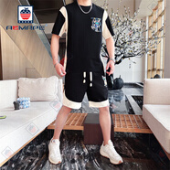 AEMAPE休閑運動套裝男歐洲站夏季新款高端短袖五分褲高品質(zhì)一整套 黑色 L (125-140斤)