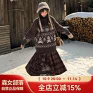 森女部落原創(chuàng)可愛經(jīng)典小熊花紋高領(lǐng)保暖毛衣新款秋冬女裝 高領(lǐng)毛衣（單件） M