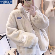莫代爾毛絨絨外套女2025秋冬季年輕款保暖寬松仿獺兔毛大衣短款加厚棉服 杏色 L 建議115-130斤