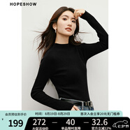 紅袖100%綿羊毛衣秋季2024新款女裝無(wú)縫一體半高領(lǐng)修身基礎打底針織衫 黑050 M