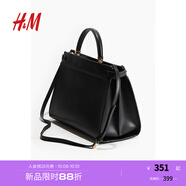 H&M女士包袋秋季單肩斜挎手提包皮帶裝飾中號(hào)購(gòu)物包1251948 黑色 中包