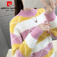 皮爾卡丹（pierre cardin）不掉毛仿水貂絨半高領(lǐng)毛衣女2025秋冬新款寬松拼色長(cháng)袖針織打底衫 F11粉色水貂毛 M