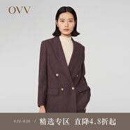 OVV2023秋冬新款女裝日本進(jìn)口彩點(diǎn)花呢羊毛雙排扣套裝西服 暗紅（凈色）A3 M