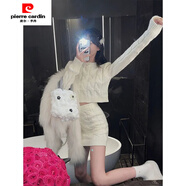 皮爾卡丹（pierre cardin）小香風(fēng)套裝女氣質(zhì)名媛女神范韓劇女主麻花毛衣包臀短裙兩件套秋冬 米白色 S