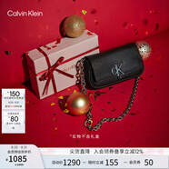 Calvin Klein【七夕禮物】單肩包鏈條包包字母旋扣翻蓋CK女包斜挎馬鞍包DH3240 UB1-太空黑 OS