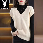 花花公子（PLAYBOY）品牌折扣專柜撤柜春秋針織背心中式雙排扣開衫毛衣馬甲女 3153杏色 均碼 80-140斤可穿