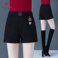 皮爾卡丹（pierre cardin）毛呢短褲女秋冬季新款松緊腰顯瘦直筒褲子時(shí)尚百搭高腰休閑褲靴褲 短褲 M 【95-105斤】