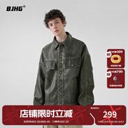 BJHG張耀同款不計(jì)后果復(fù)古紐扣PU皮衣外套女秋美拉德穿搭美式情侶夾克 深墨綠 M （130-160斤）