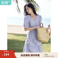 茵曼（INMAN）純棉法式氣質(zhì)連衣裙女裝2025夏季新品顯瘦V領(lǐng)泡泡袖A字長(cháng)裙子 紫荊粉 -18525989 M