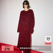 LILY冬新款女裝流行休閑氛圍感手工釘鉆毛絨針織裙半身裙秋裝 101紅色 S