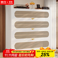 帥仕鞋柜鋼制門口入戶收納柜玄關(guān)儲(chǔ)物柜藤編一體靠墻多層家用金屬鞋架 【雅白9層】長(zhǎng)120深38-藤編門