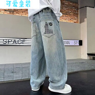 巴帝巴帝（Badibadi）兒童裝男童秋裝牛仔褲子春秋夏款2025新款薄款中大童夏季男孩長(zhǎng)褲 25- 口袋刺繡寶塔 藍(lán)色 140