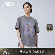 JNBY/江南布衣春秋T恤女復(fù)古新中式手繪印花純棉寬松圓領(lǐng)5O2113980 072/中雜灰 XS