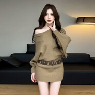馨悠潔2025年秋季韓系短裙子女秋冬季大衣內搭打底毛衣 【棕色優(yōu)質(zhì)版】配腰帶【小個(gè)子/miu里miu氣穿搭 M 45/55kg